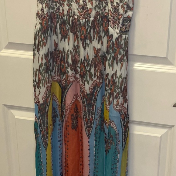 Anthropologie VIRGINIA M Ivory Blue Floral Chiffon Maxi Boho Dress - Picture 8 of 9